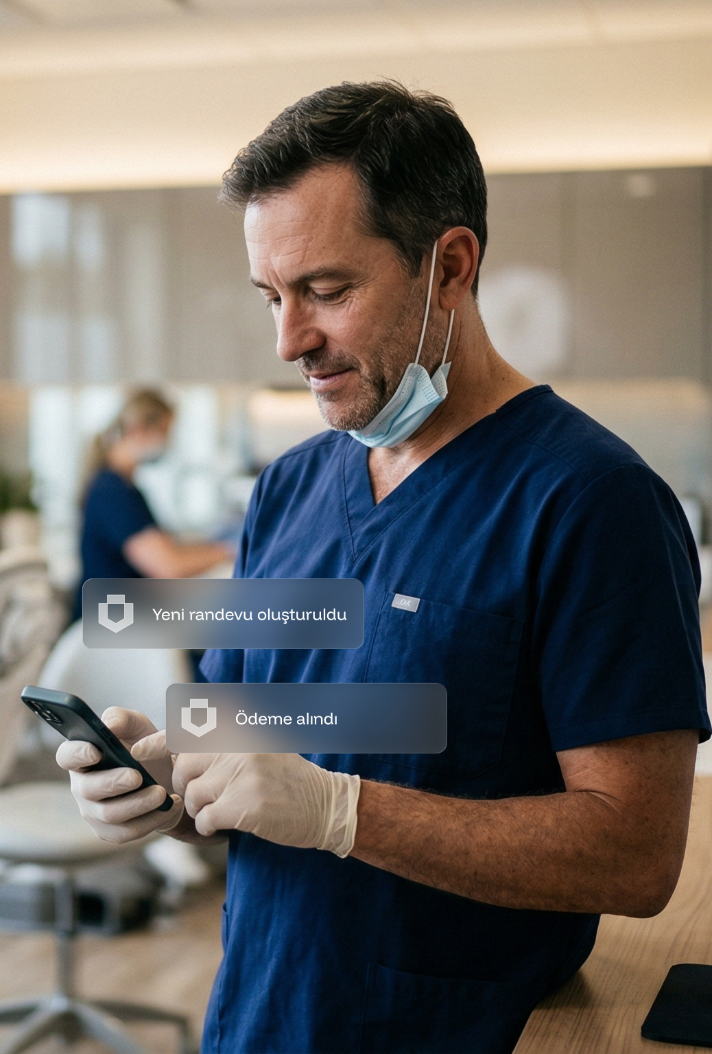 Healthcare worker greeting a patient in a dental clinic